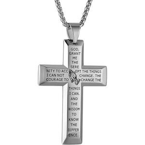 Stainless Serenity Prayer Cross Pendant Bible Verse Christian Faith Necklaces